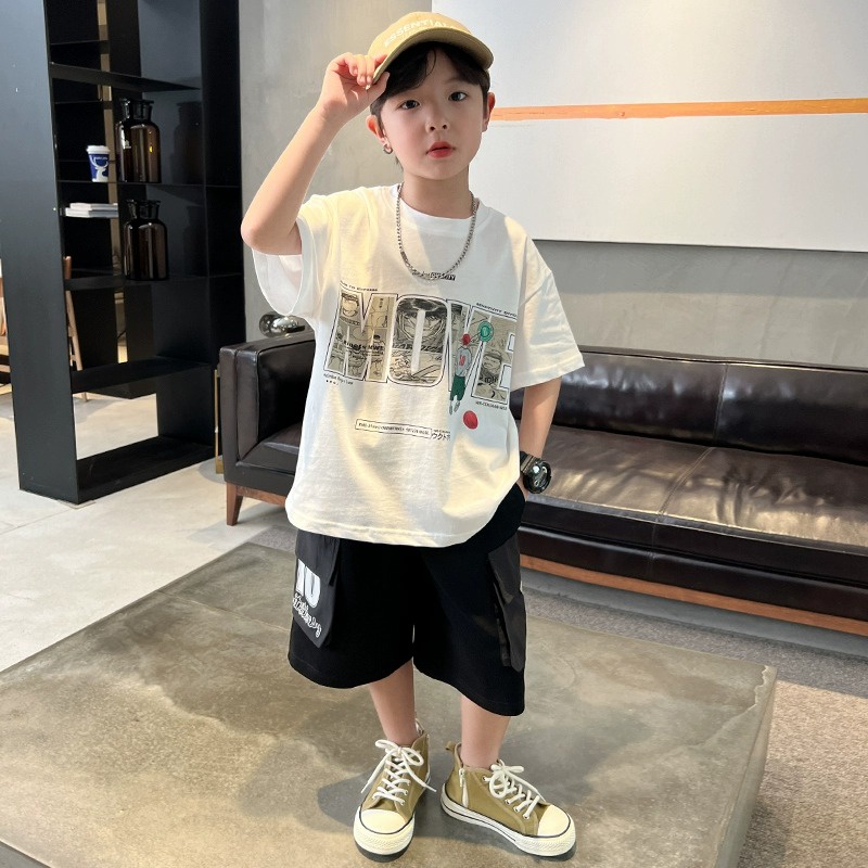 Yidanl Mới Áo Thun Tay Ngắn Dáng Rộng Chất Liệu 100% Cotton Cho Bé Trai