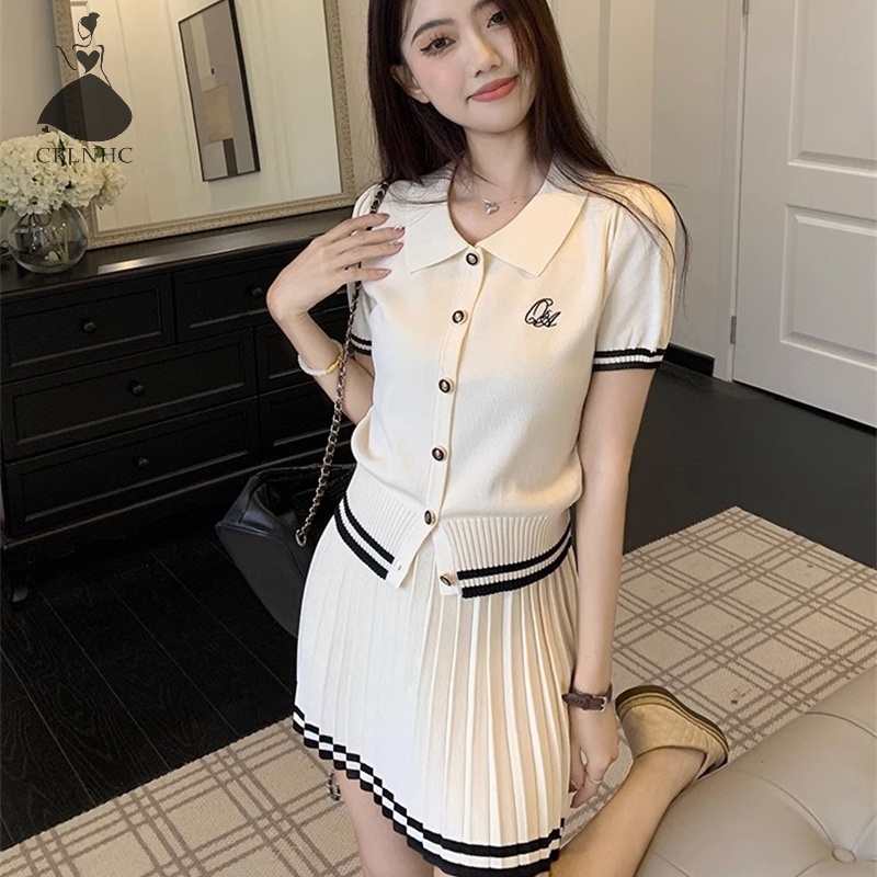 Set Áo Thun Ngắn Tay Và Chân Váy Xếp Ly Phong Cách Preppy Thời Trang Mùa Hè Dành Cho Nữ