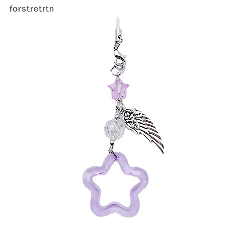 Forstretrtn điện thoại ch girl dây đeo dây buộc mặt dây chuyền màu tím nhỏ tươi mát hình cánh năm cánh móc khóa cho chìa khóa guben phụ kiện thời trang en
