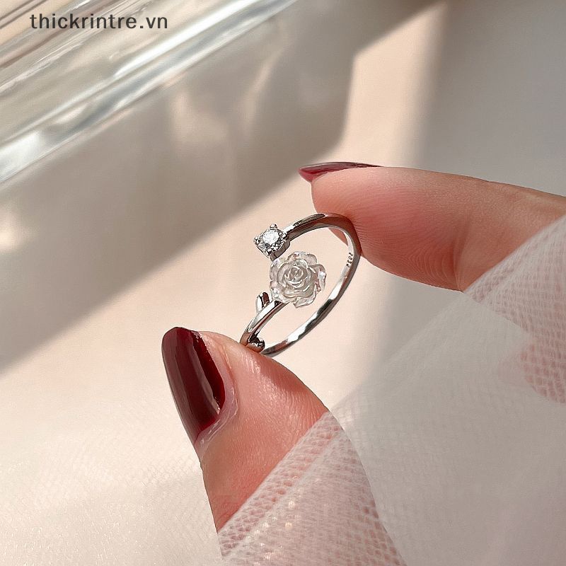 Thi vintage rose flower camellia rings cho nữ phong cách hàn quốc mở đầu có thể điều chỉnh thời trang vòng tay cô dâu đính hôn tiệc cưới trang sức vn