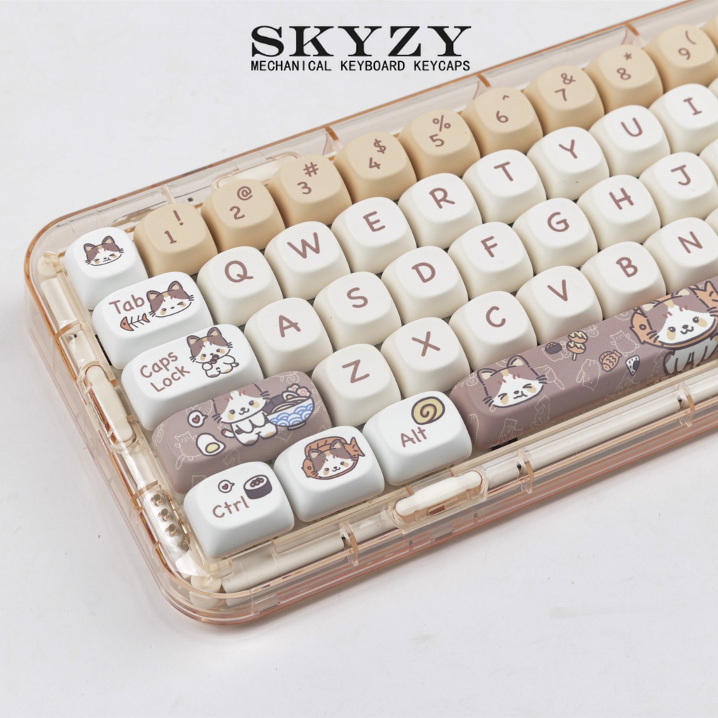 Mèo Tham Lam Keycaps MOA Profile Hoạt Hình Mèo Con PBT Dye Sub Bàn Phím Cơ Keycap
