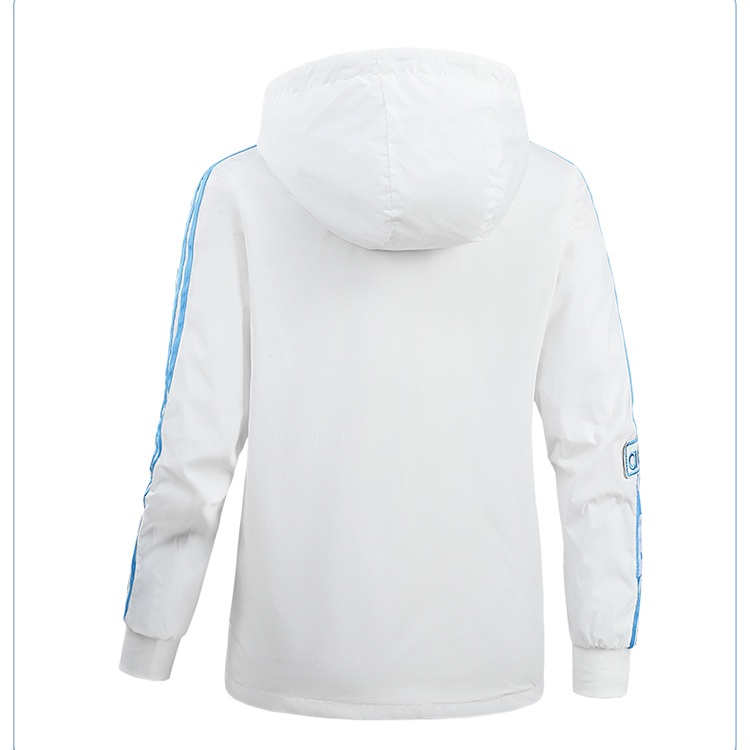 Adidas 100% original clover unisex thêu logo ngoài trời áo gió có mũ trùm đầu không thấm nước cặp đôi áo khoác bỏ túi ba-stripe cổ điển