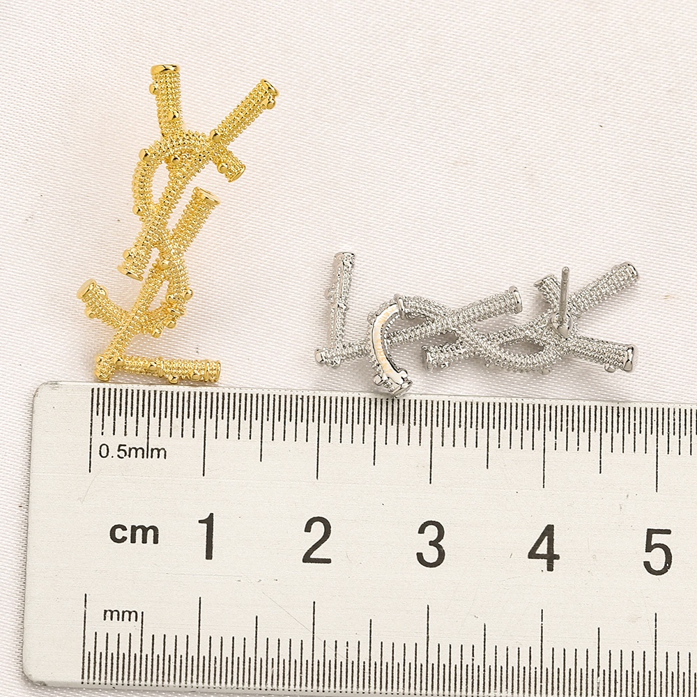 Thời Trang Khuyên Tai Tròn Khắc Chữ ysl Bằng Thép Titan