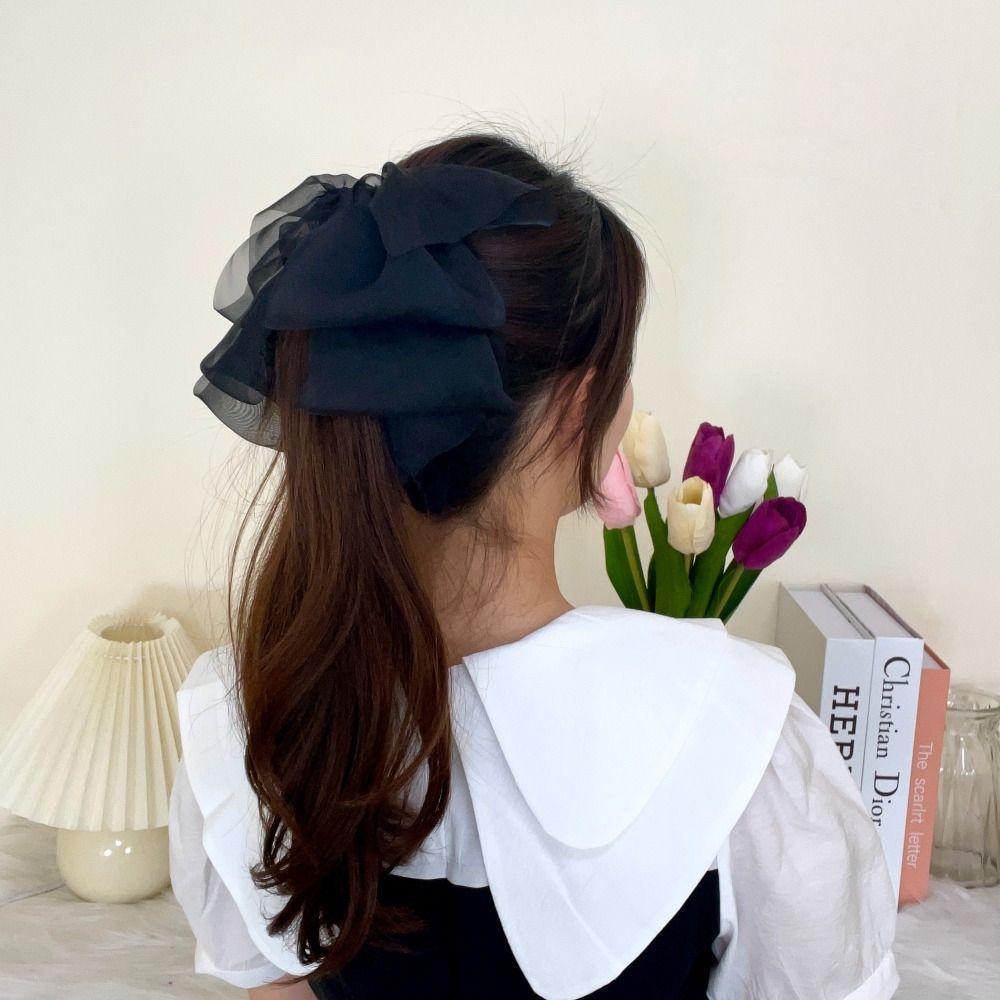 Kẹp Tóc Đuôi Ngựa 1 Sợi Voan Đính Nơ Phong Cách vintage Thời Trang 2023