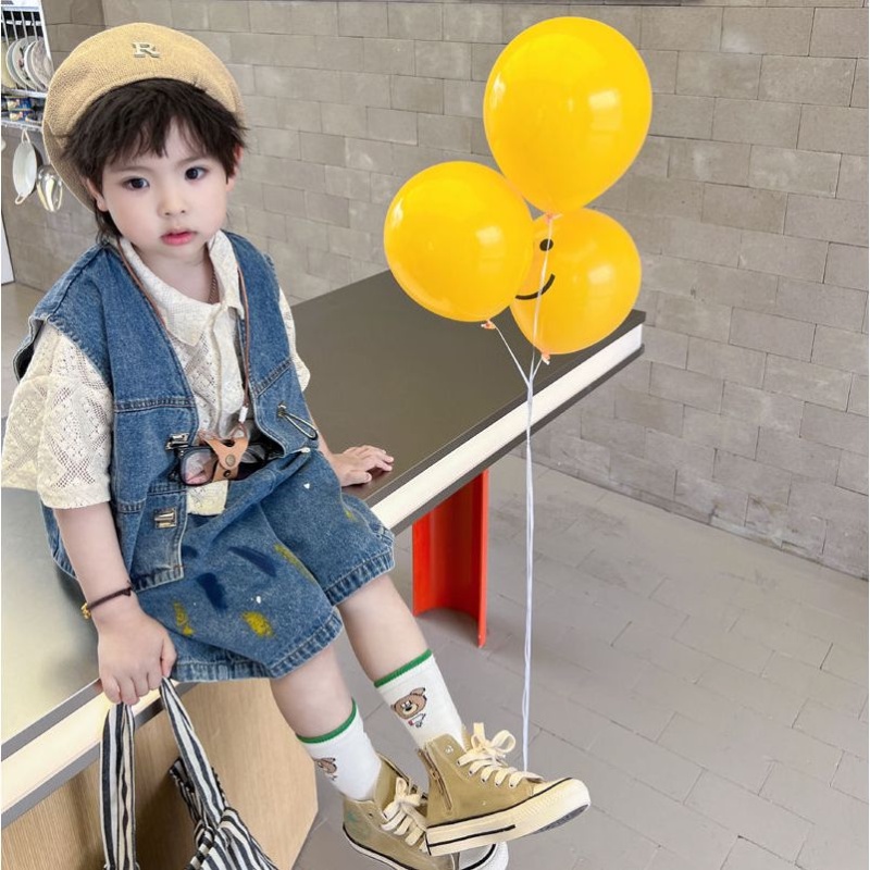 Bộ Đồ denim Ngắn Tay Thời Trang Mùa Hè Hàn Quốc Dành Cho Bé Trai