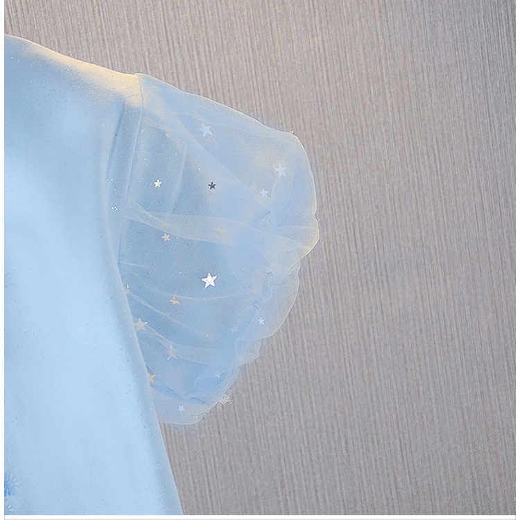 Trẻ em gái áo sơ mi thời trang puff tay ngắn áo sơ mi cổ tròn trẻ em chất lượng cotton t-shirt hàn quốc