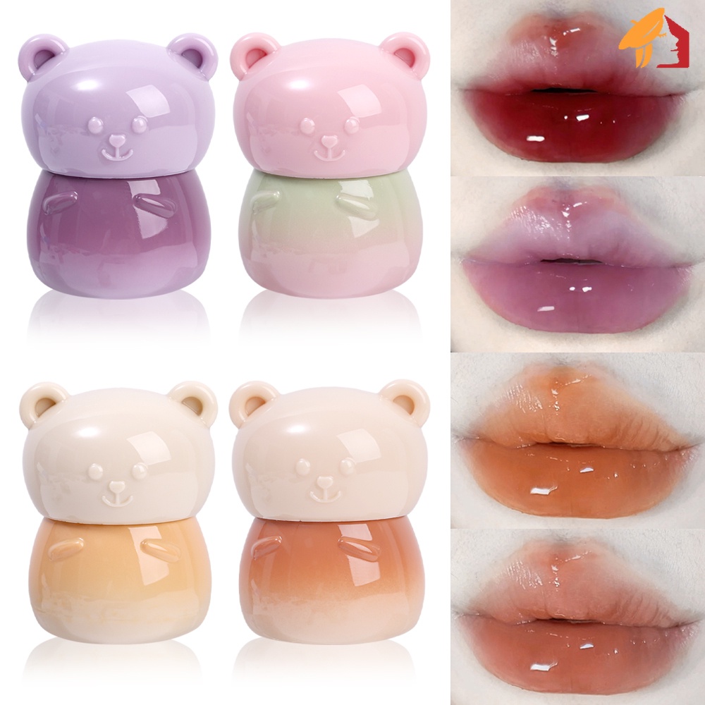 Kawaii bear jar lipstick / smooth moisturizing lip tint không thấm nước / non stick cup jelly color lip gloss