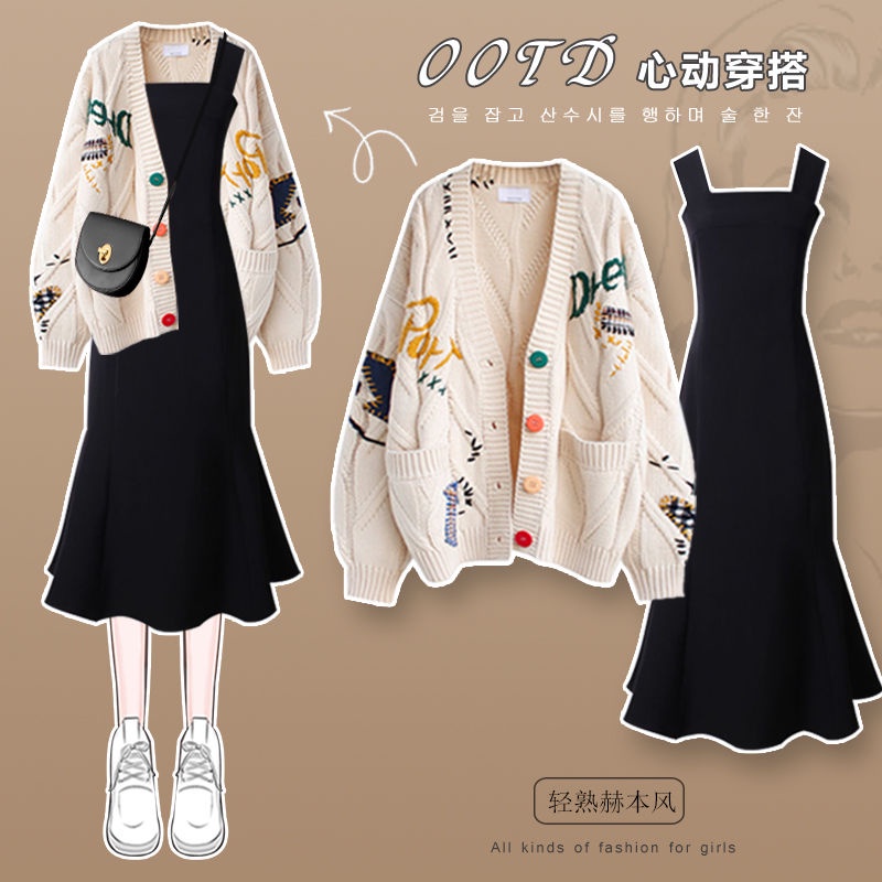 Bộ Áo Sweater Dệt Kim Dáng Rộng + Chân Váy Phong Cách Hàn Quốc Thời Trang Mùa Đông Kiểu Mới Cho Nữ