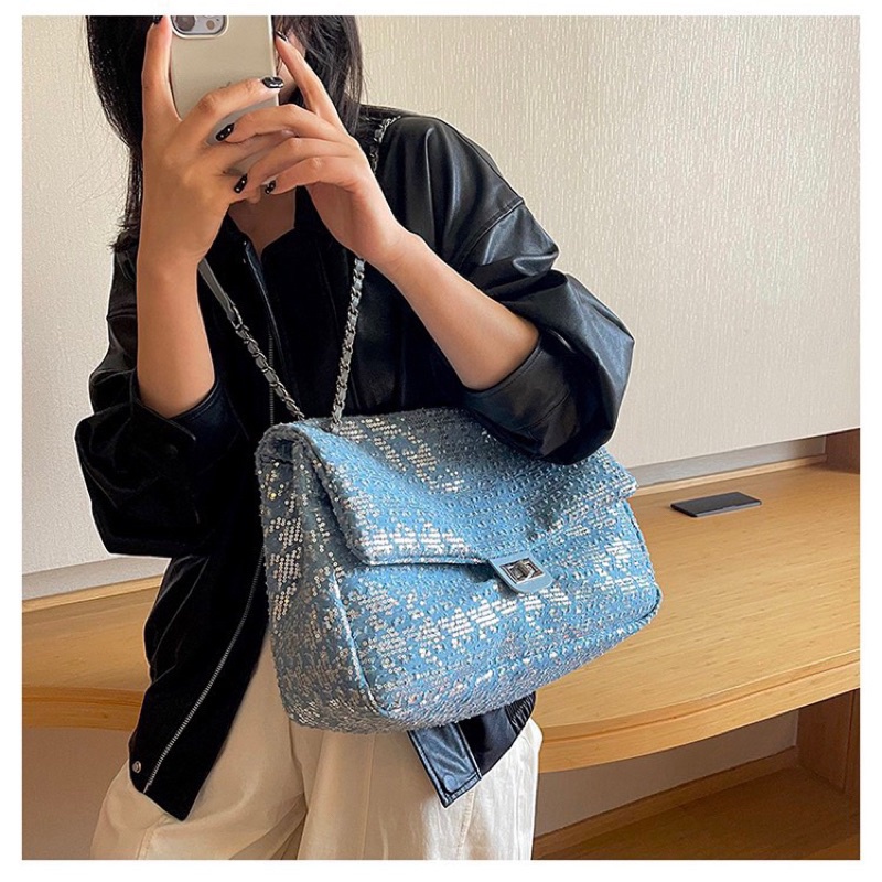 Túi xách nữ classic big size Trendy 2023 nhũ xanh size 38cm-TA005