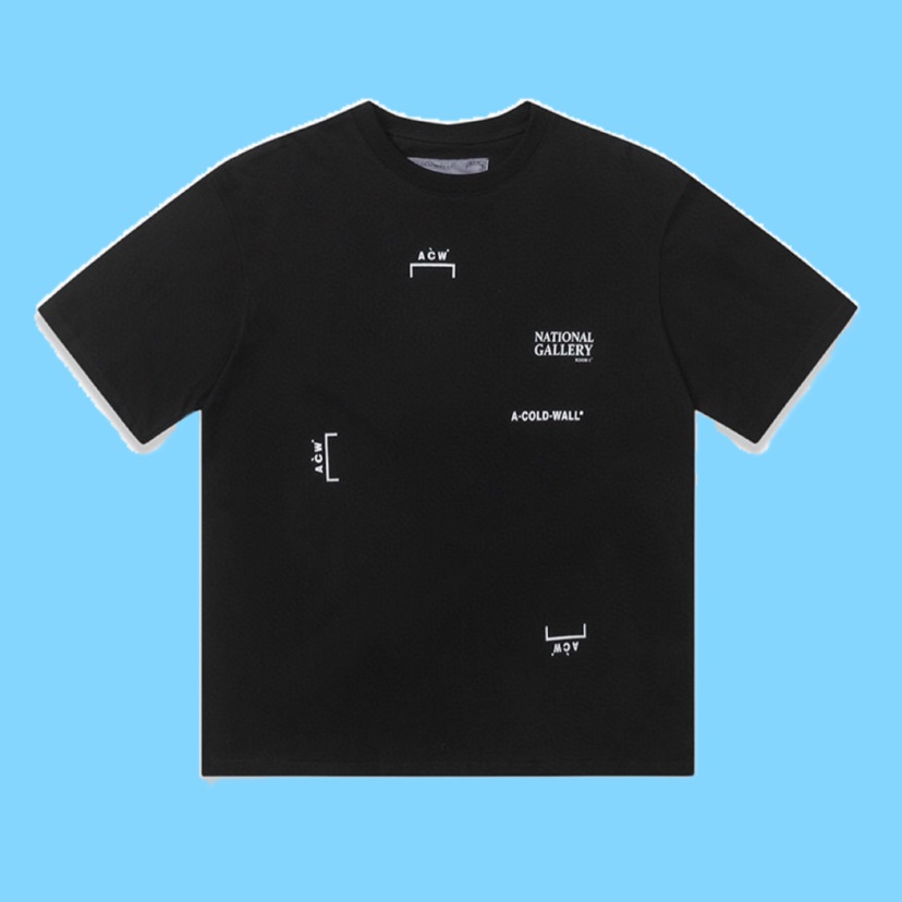 Một bức tường lạnh bông tinh khiết in logo nhỏ lỏng lẻo đơn giản cổ tròn tay ngắn