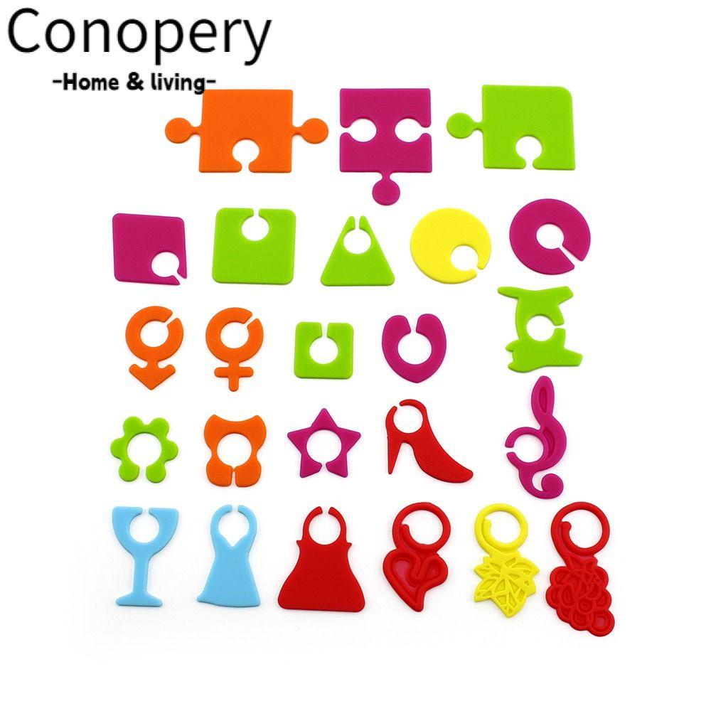 Conopery 24 cái đánh dấu cốc, nhãn đồ uống đầy màu sắc silicone, trang trí tiệc tối giản hình dạng khác nhau đánh dấu ly rượu tiệc