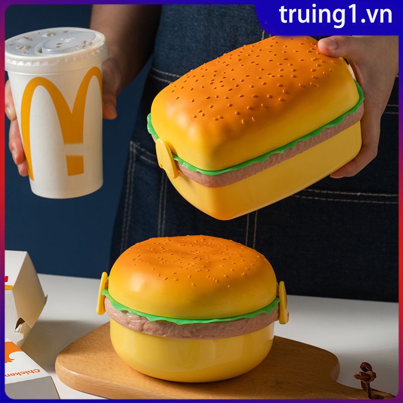 Hộp Cơm Hamburger Bộ Đồ Ăn Hộp Bảo Quản Thực Phẩm Sinh Viên Công Nhân Trường Học Văn Phòng Hộp Bento Hộp Cơm Lò Vi Sóng Truing1