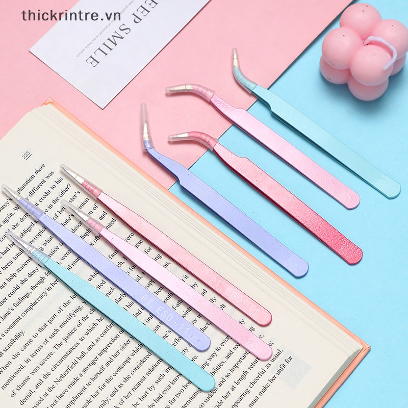 Thi 1 bộ nhíp thẳng cong màu fr nail art sticker rhinestones picking tool trang điểm eyelash diy tweezer tool vn