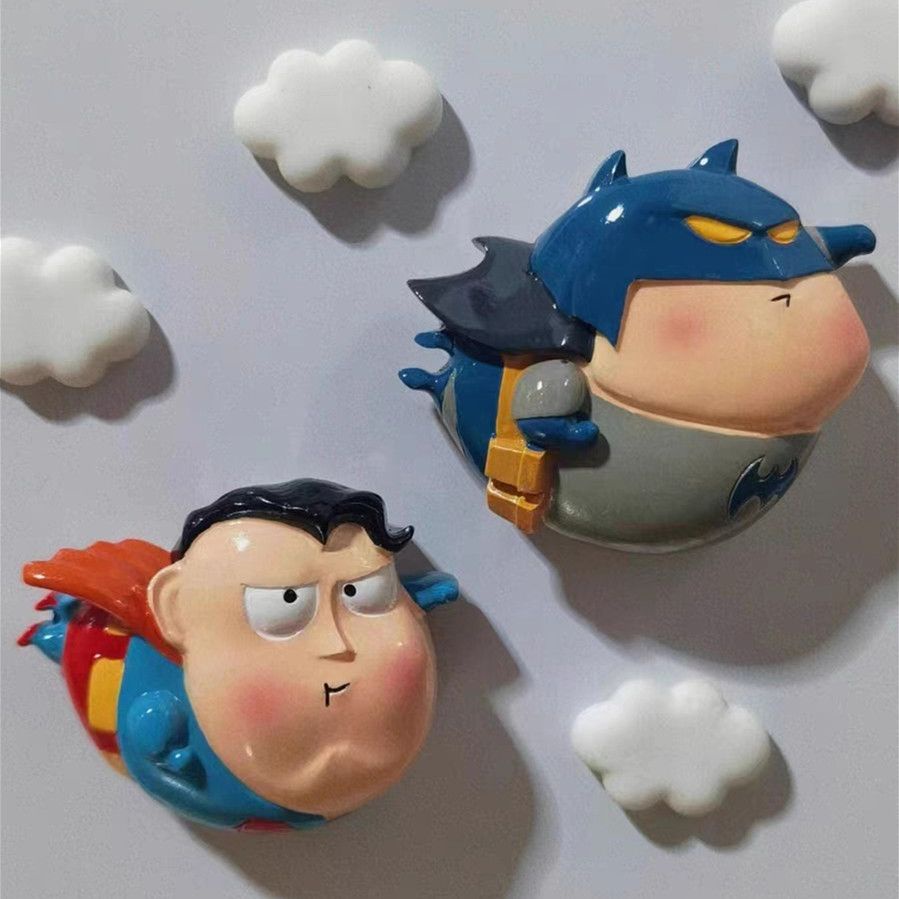 Dễ thương vui nhộn phiên bản q siêu nhân batman tủ lạnh mạnh mẽ sticker magnetic 3d three-dimensional creative cartoon stone-absorbing phụ kiện