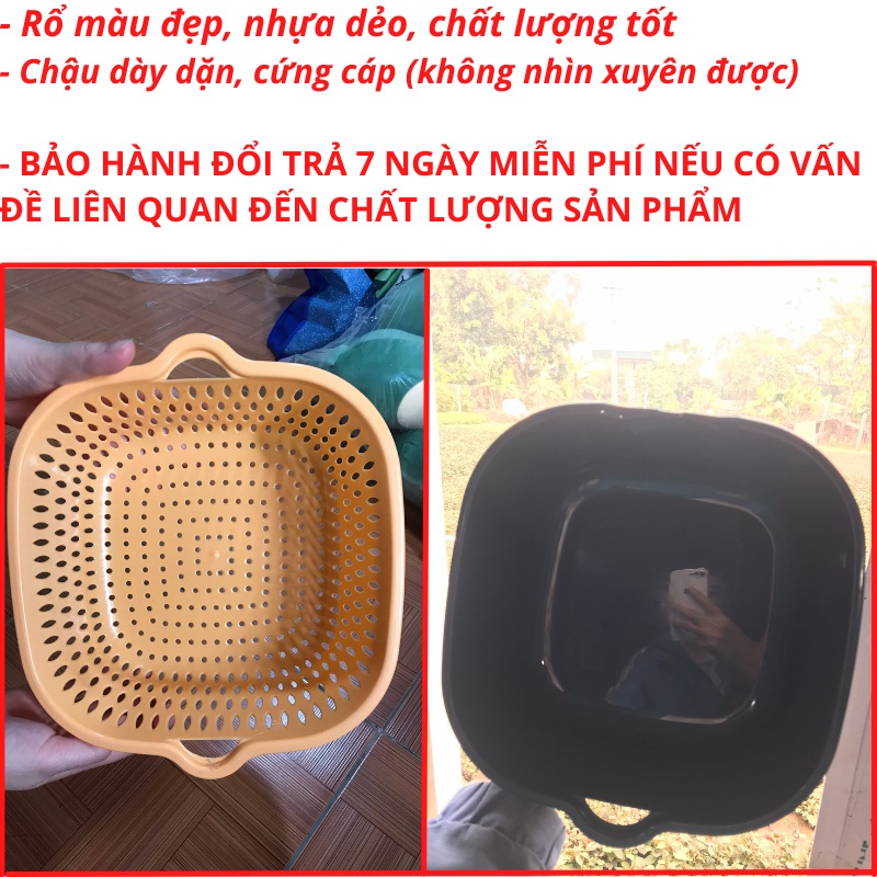 ĐẶC BIỆT - SET 4 RỔ RÁ - 8 MÓN - Rổ nhựa chữ nhật đựng đồ kèm chậu