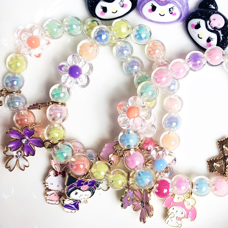 Phụ kiện trẻ em thời trang kuromi hello kitty giai điệu phim hoạt hình hoa nhiều màu hạt vòng tay trẻ em