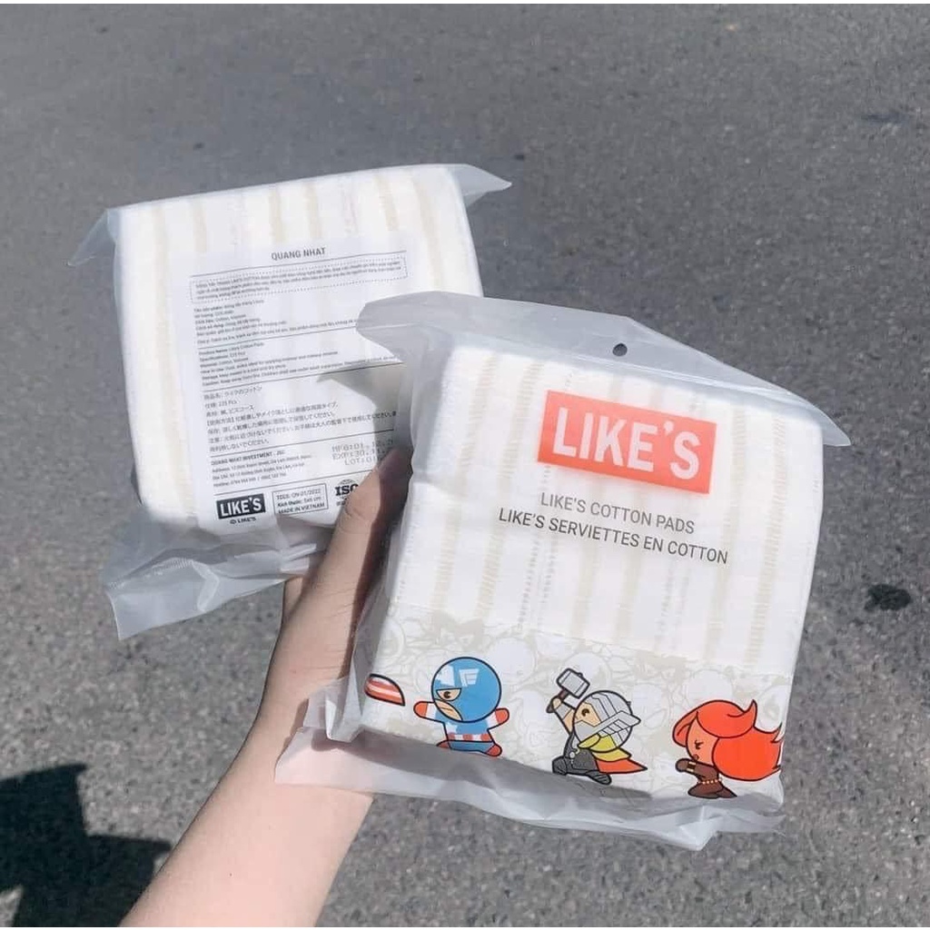 Bông Tẩy Trang Like'S Cotton Pads Siêu Nhân Marvel 225 Miếng, 100% Cotton Dập Viền 3 Lớp Chắc Chắn