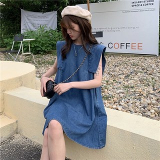 Đầm denim Sát Nách Cổ polo Kiểu vintage Thiết Kế Ngọt Ngào Cho Nữ
