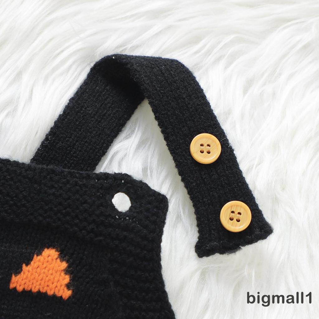 Bigmall-trẻ sơ sinh treo quần áo romper halloween bí ngô in không tay dệt kim quần áo dễ thương