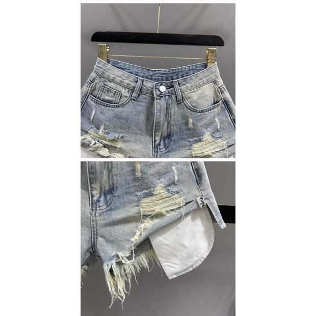 Quần Short denim Rách Tua Rua Dáng Chữ a Lưng Cao Thời Trang Mùa Hè Mới 2023 Cho Nữ