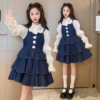 Girls long-sleeved dress autumn new style denim dress little girl casual fashion dress dress princess dress