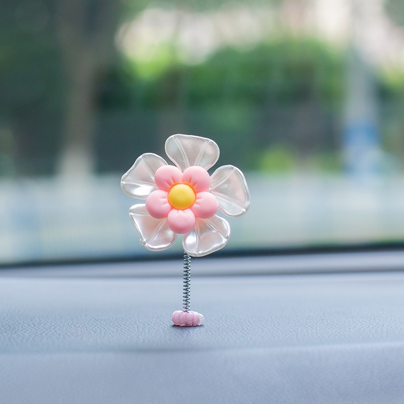 Xe lắc đầu trang trí cánh hoa, màn hình bảng điều khiển trung tâm, phim hoạt hình trang trí nội thất ô tô