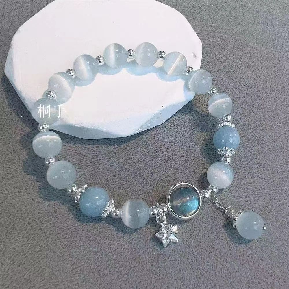 Vòng Tay Chuỗi Hạt Đá Mặt Trăng Sang Trọng Co Giãn Thời Trang Cho Nữ