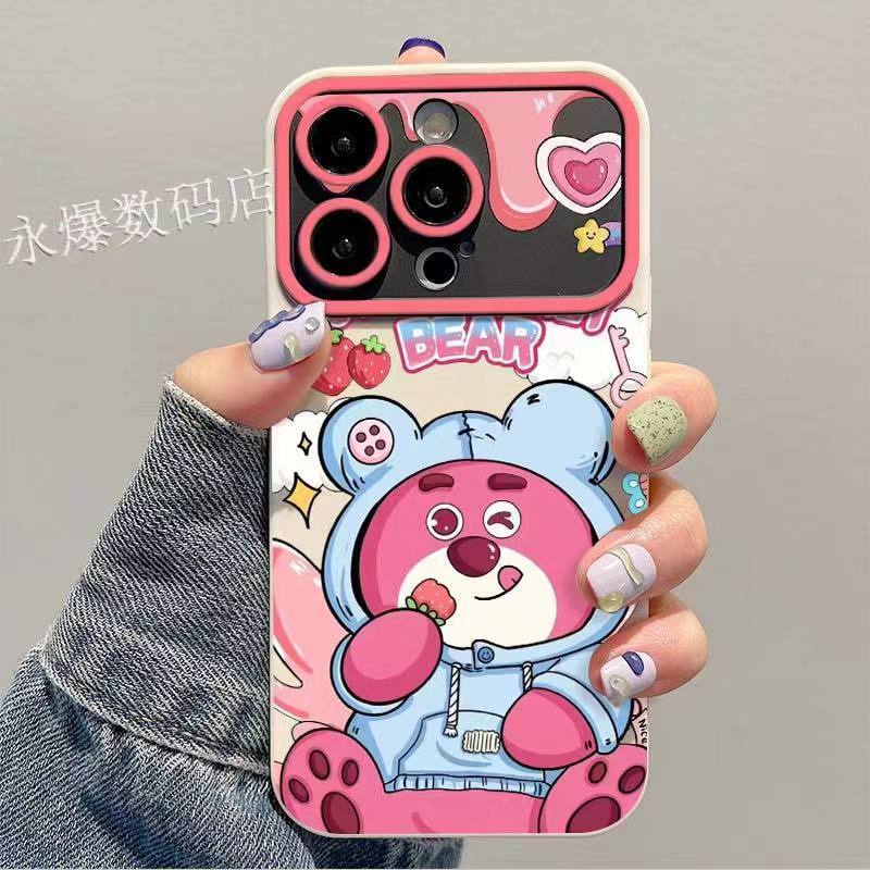 Ốp Điện Thoại Dẻo Họa Tiết Gấu & Dâu Tây Dễ Thương Cho iphone13pro12 / 11 7p 3qoy 14promax