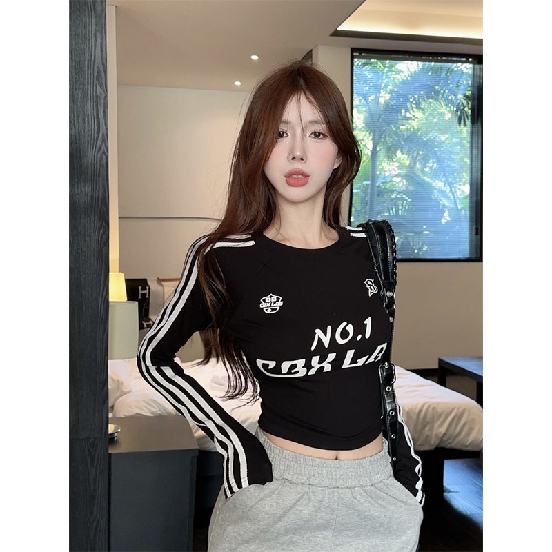 Áo Thun Tay Dài Dáng Ôm Màu Sắc Tương Phản Thời Trang Quyến Rũ Cho Nữ