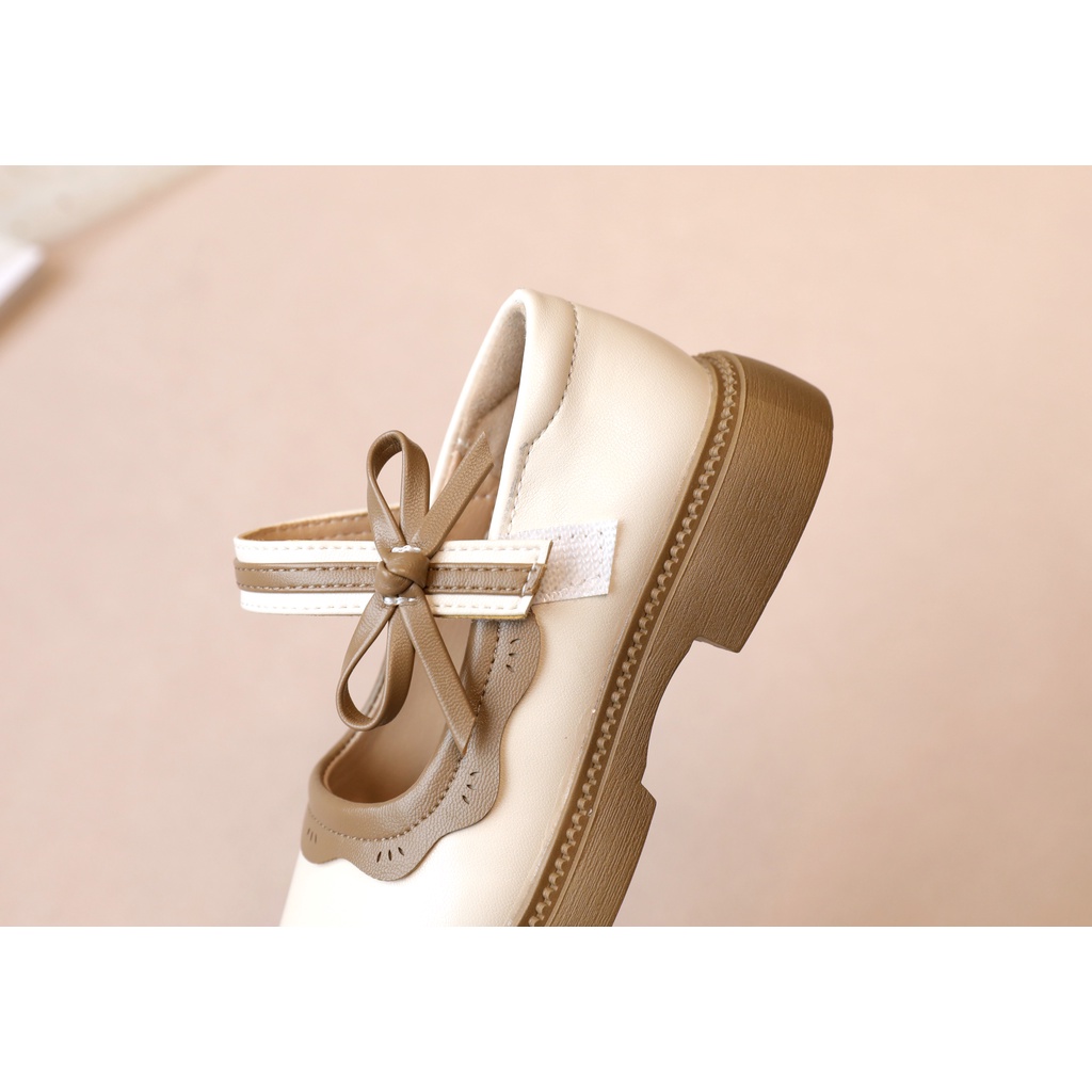 Simple bowknot leather flat shoes for baby girls elegant ruffle thoải mái soft sole anti-slippery kids shoes 2-16 tuổi