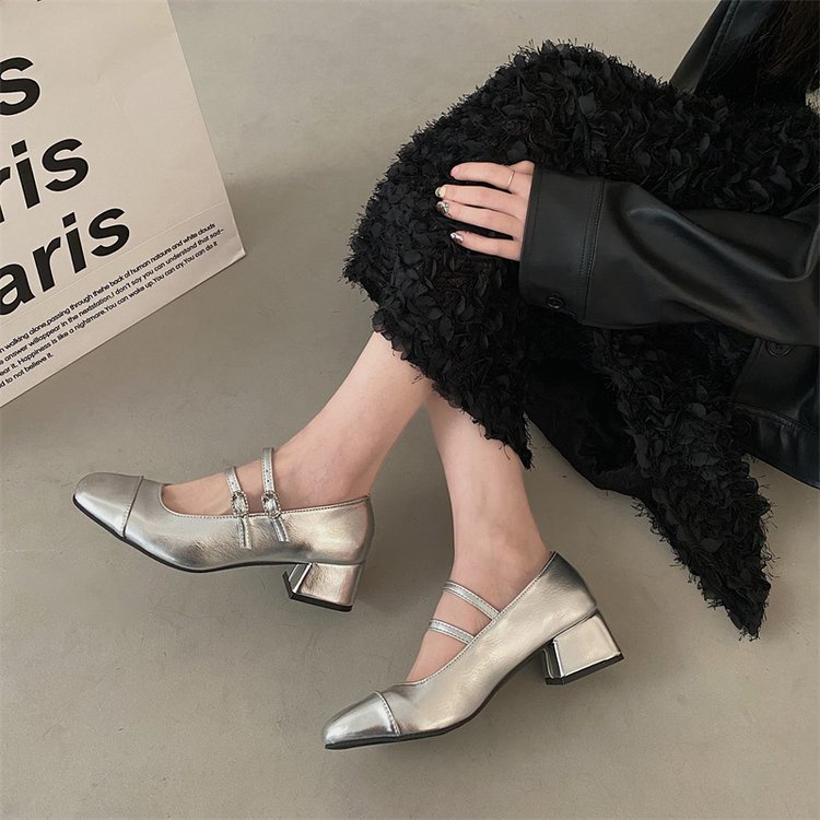 Phụ nữ giày cao gót vuông ngón chân dày thời trang mules size 35-39