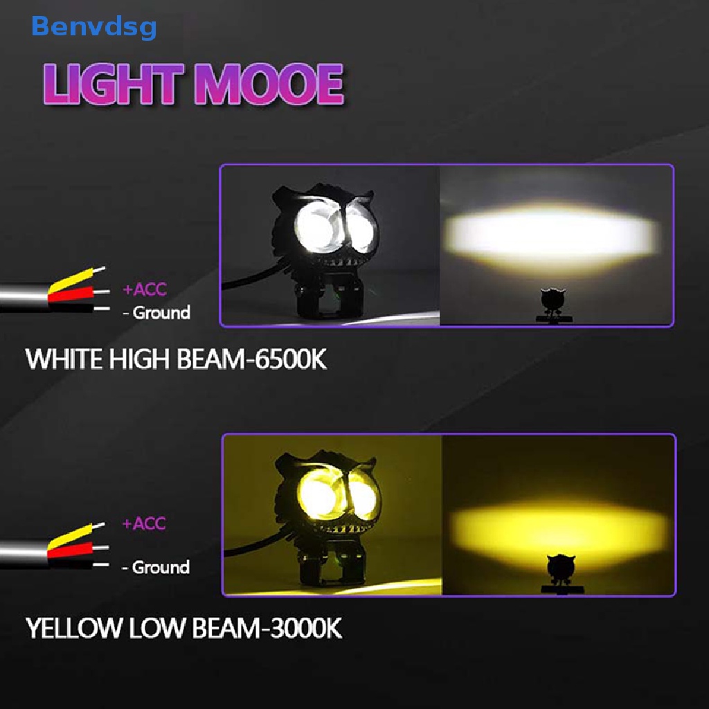 Benvdsg > Đèn Pha LED Hai Màu Đôi Hình Cú Mèo Ánh Sáng Trắng Vàng Phong Cách Đường Phố Cho Xe Mô Tô ATV well