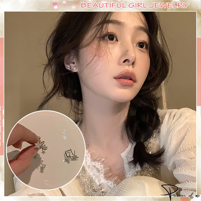 Bông Tai Mạ Bạc 925 Hình Ngôi Sao Đính Ngọc Trai Phong Cách Hàn Quốc