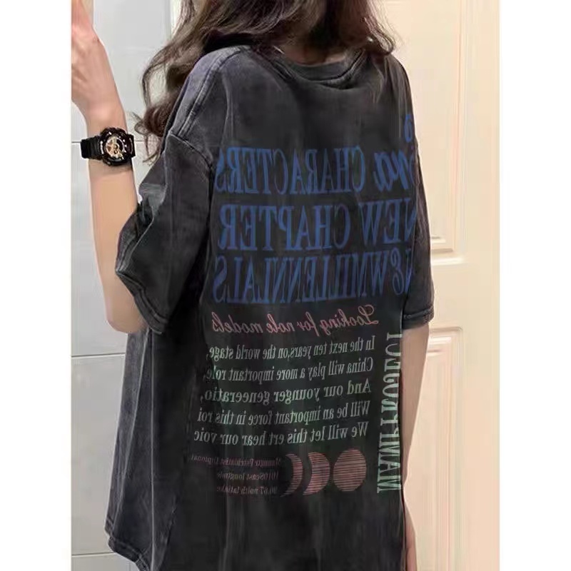 NRVP Áo Thun Đen 100% Cotton Tay Ngắn Dáng Rộng In Hoạ Tiết Độc Đáo