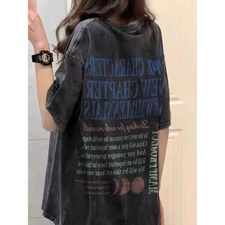 NRVP Áo Thun Đen 100% Cotton Tay Ngắn Dáng Rộng In Hoạ Tiết Độc Đáo