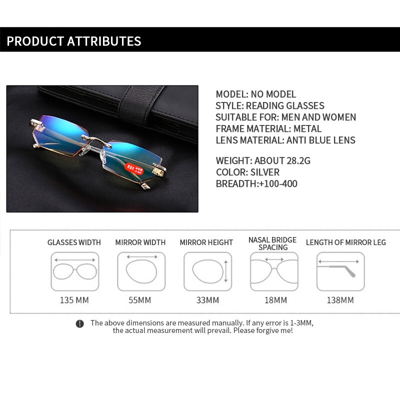 Kính Đọc Sách Không Gọng Cắt Kim Cương Màu Nâu Mới Dành Cho Bạn Nữ