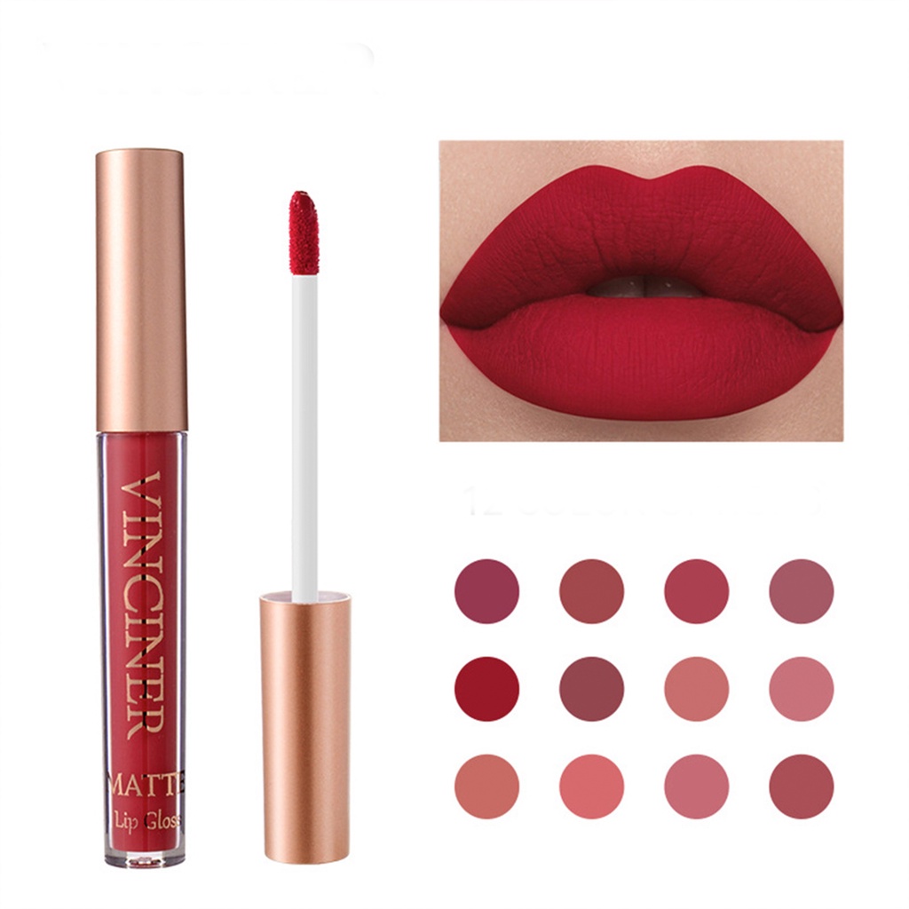 Son Kem VINCINER 12 Màu Sắc Tùy Chọn Trang Điểm Chống Thấm Nước