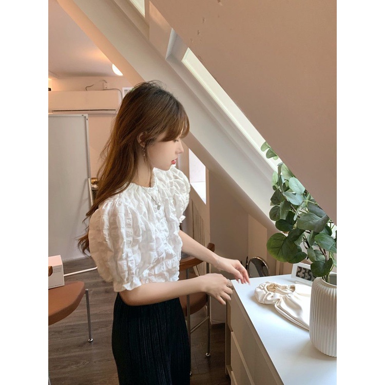 COZOK Áo Kiểu Tay Phồng Ngắn Thời Trang Vintage Cá Tính