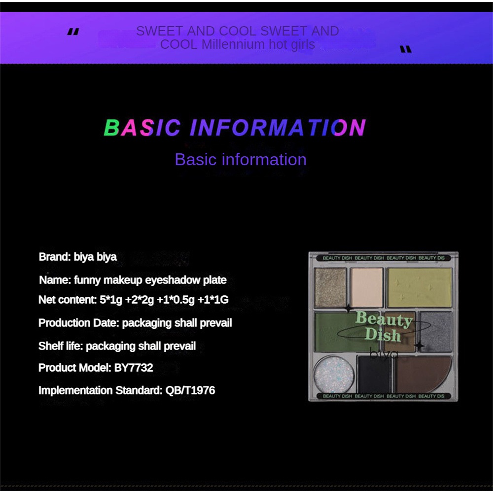 Bảng Phấn Mắt 9 Màu Lì / Nhũ Ngọc Trai / Xanh Lá Retro Lâu Trôi Biya