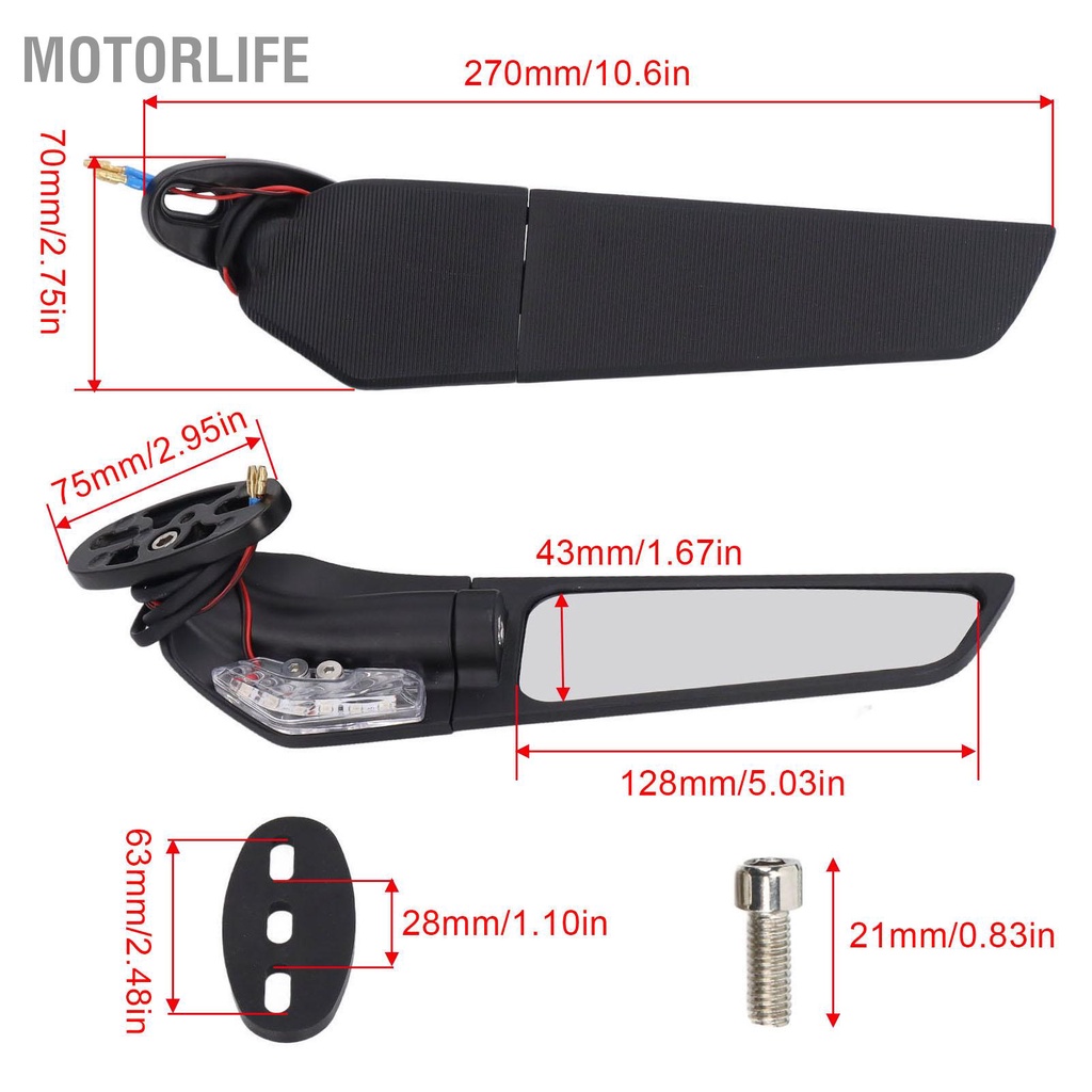 Motorlife Xe Máy Thể Thao Trái Bên Phải Cánh Gương Xoay Chiếu Hậu Có Đèn LED Thay Thế Cho Ninja 250 300 H2 H4