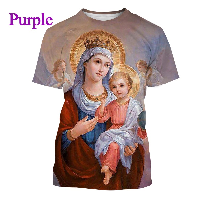 Áo Thun Tay Ngắn In Hình Đức Mẹ Mary 3D Thời Trang Cho Cặp Đôi