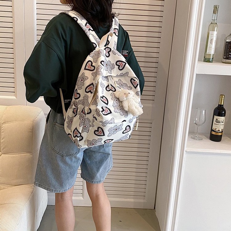 Ba Lô Họa Tiết Trái Tim Thoáng Khí Sức Chứa Lớn Phong Cách harajuku Hàn Quốc Cho Nữ