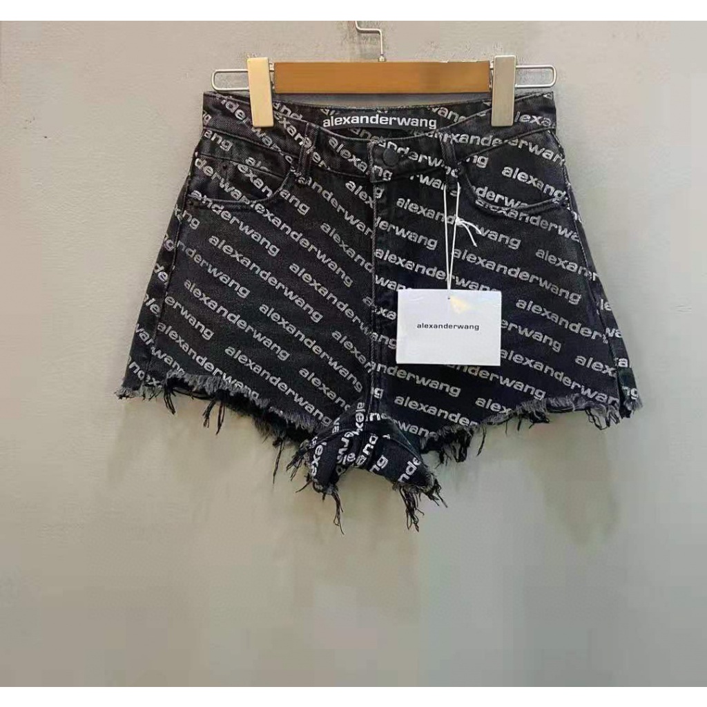 Alexander Wang 2023 spring and summer new fashion classic printed logo printed burrs high waist all-match denim shorts