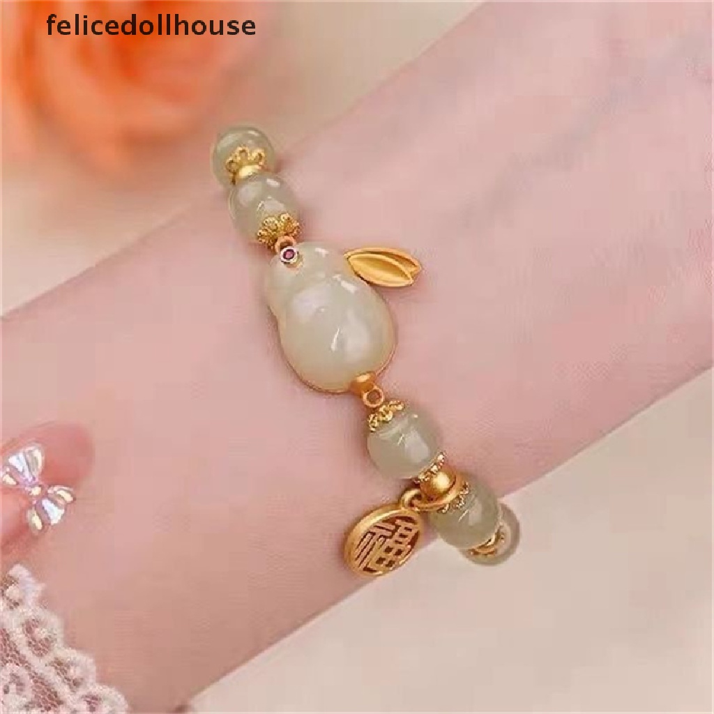 Vòng Tay Chuỗi Hạt Đá Tự Nhiên Mặt Thỏ May Mắn Thời Trang Cho Cặp Đôi