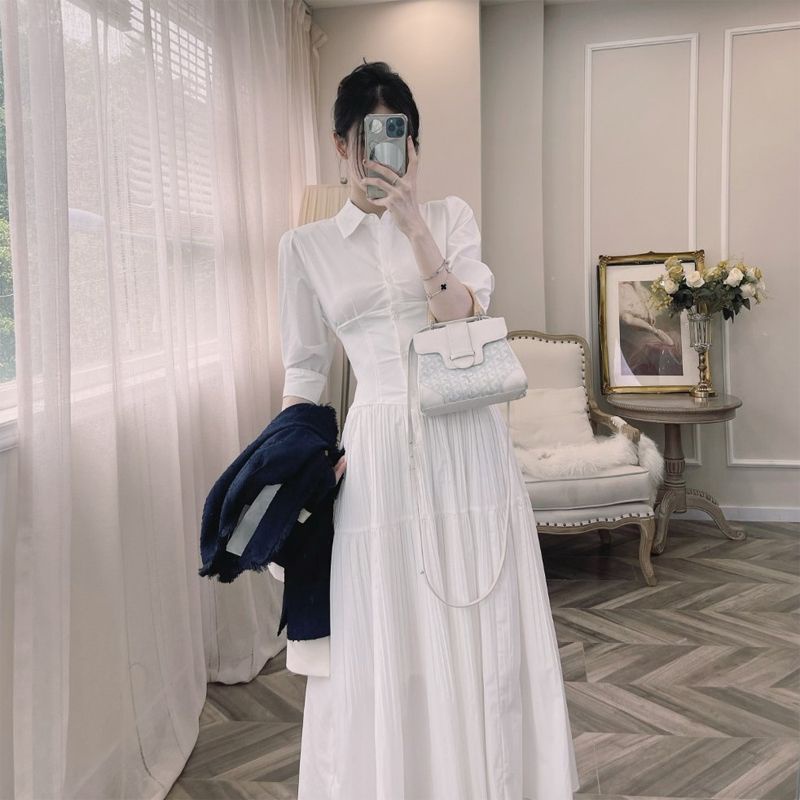 Đầm Sơ Mi Chắp Vá Đơn Giản Thời Trang Xuân Thu 2023