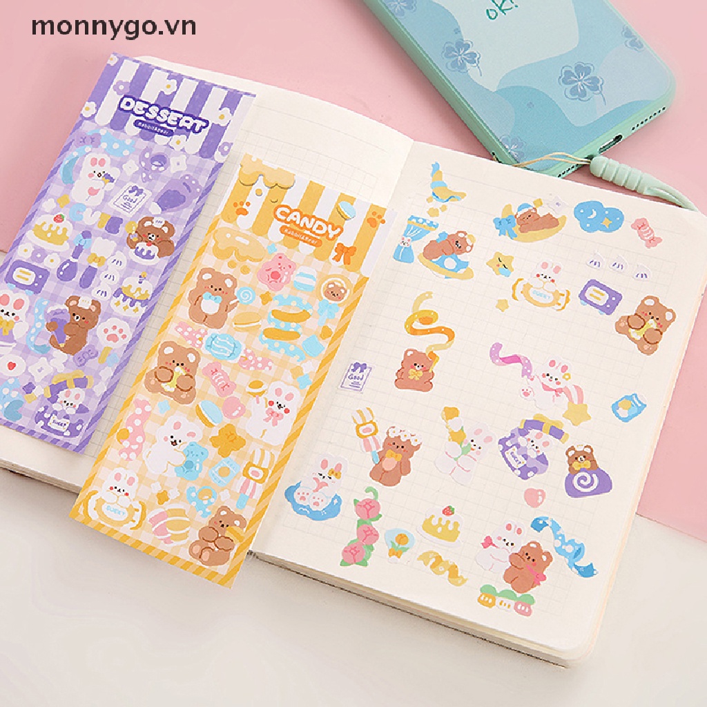 Set 6 Tấm Hình Dán Monogo Họa Tiết Hoạt Hình Dễ Thương Lấp Lánh Trang Trí Phong Cách Hàn Quốc