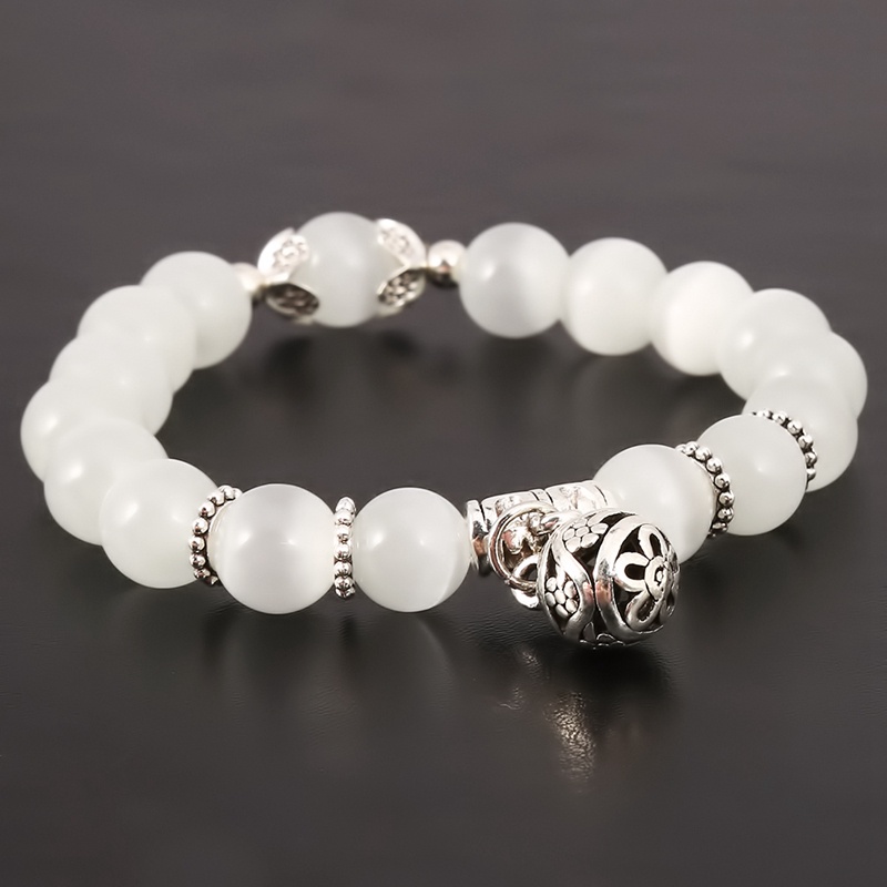 Vòng Tay Bạc Một Lớp Đính Đá Opal Tự Nhiên Màu Sắc Cổ Điển