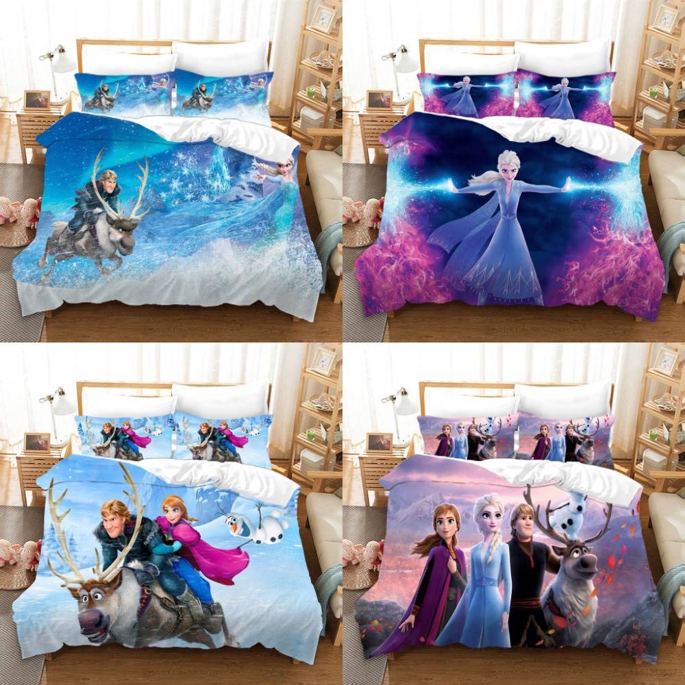 DISNEY Bộ Chăn Ga Và Vỏ Gối 3 Trong 1 In Hình Công Chúa Băng Giá SY2 YS2
