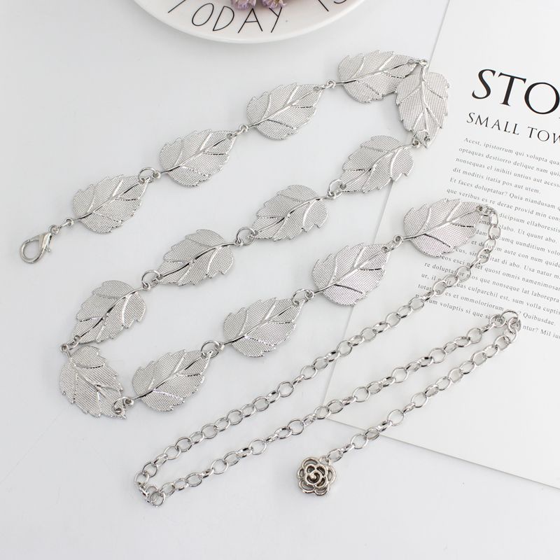 Thắt Lưng Dây Xích Kim Loại Hình Chiếc Lá Đơn Giản Thời Trang Xuân Hè Cho Nữ