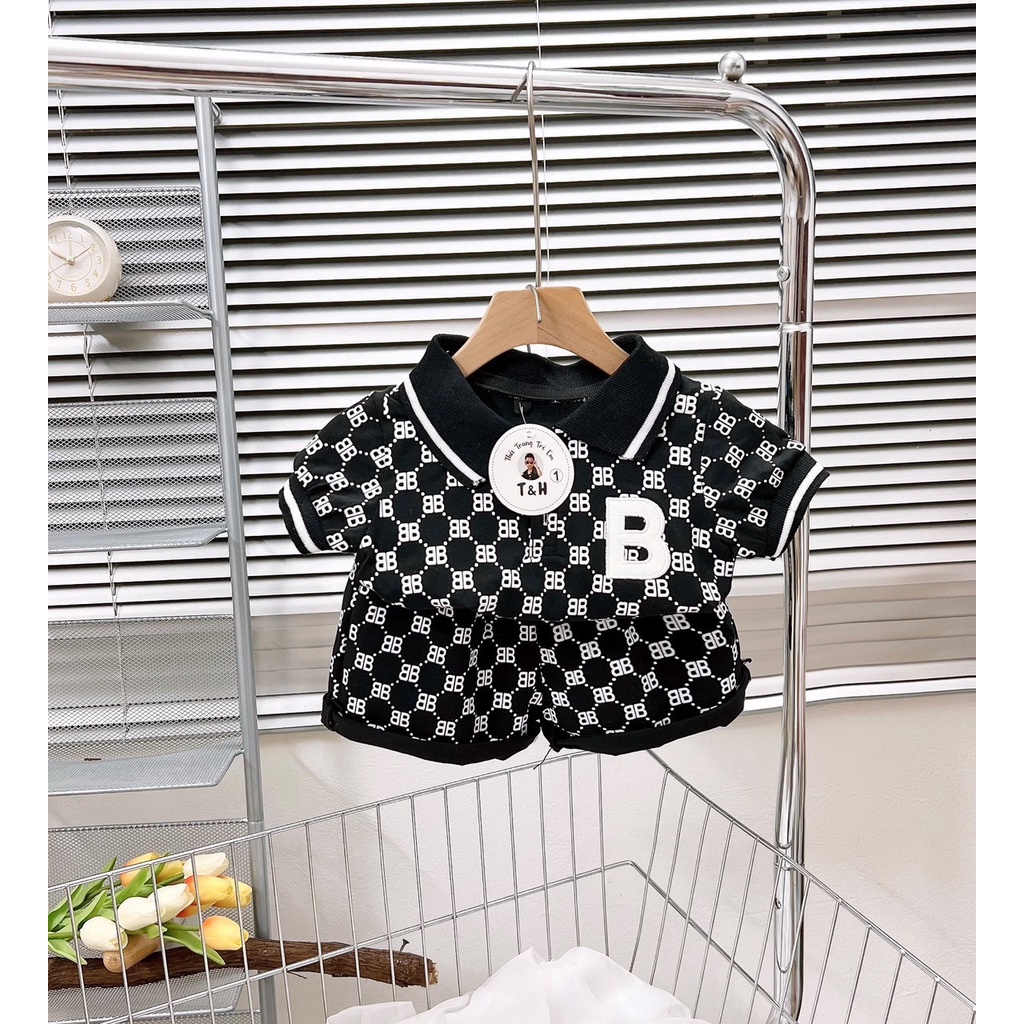 [8-18kg] Bộ cotton có cổ cho bé trai thêu chữ B TH kids cực chất